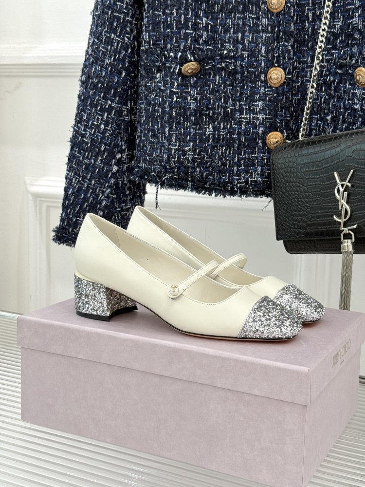 Туфлі Jimmy Choo з товстим каблуком і перламутровим покриттям
