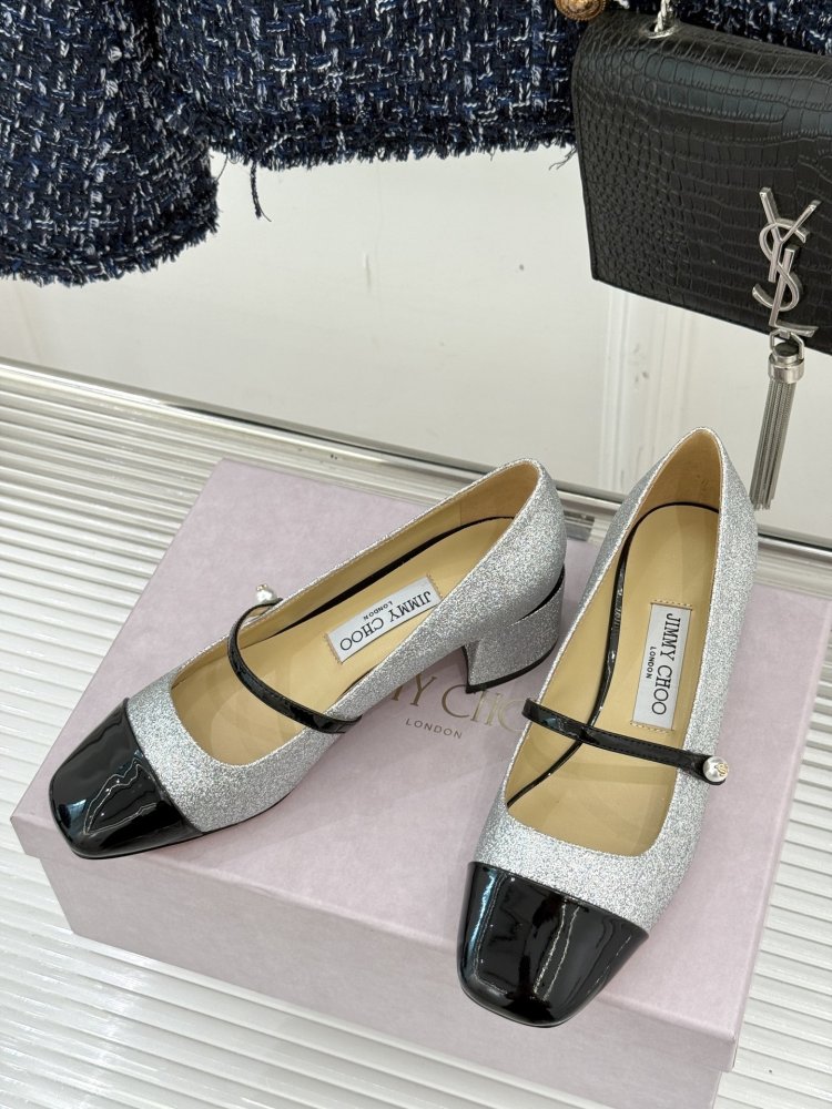 Туфлі Jimmy Choo з товстим каблуком і перламутровим покриттям фото 2
