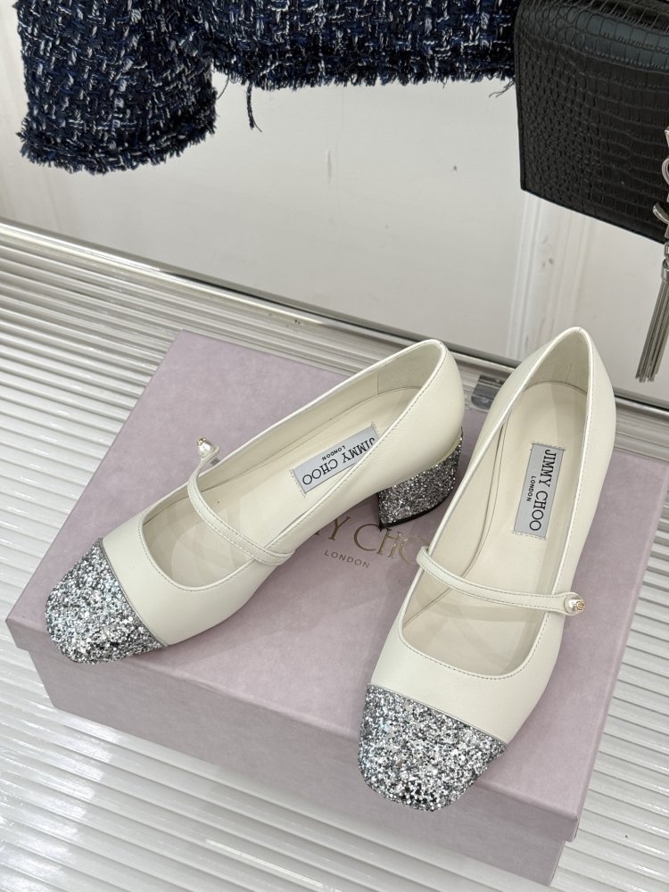 Туфлі Jimmy Choo з товстим каблуком і перламутровим покриттям фото 2