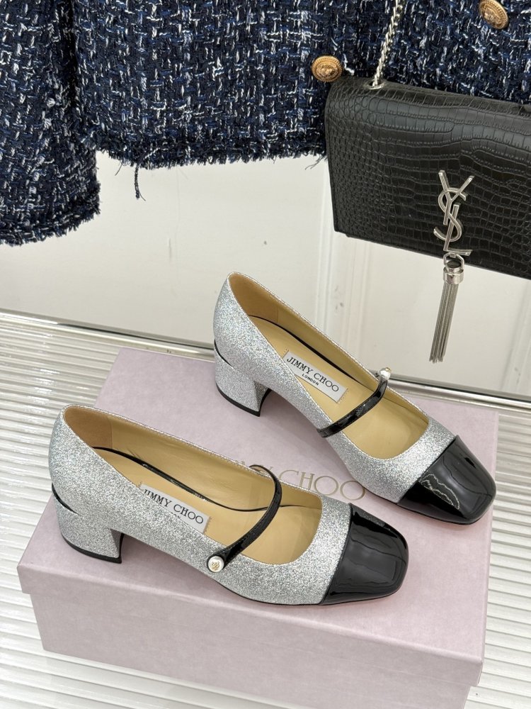 Туфлі Jimmy Choo з товстим каблуком і перламутровим покриттям фото 3