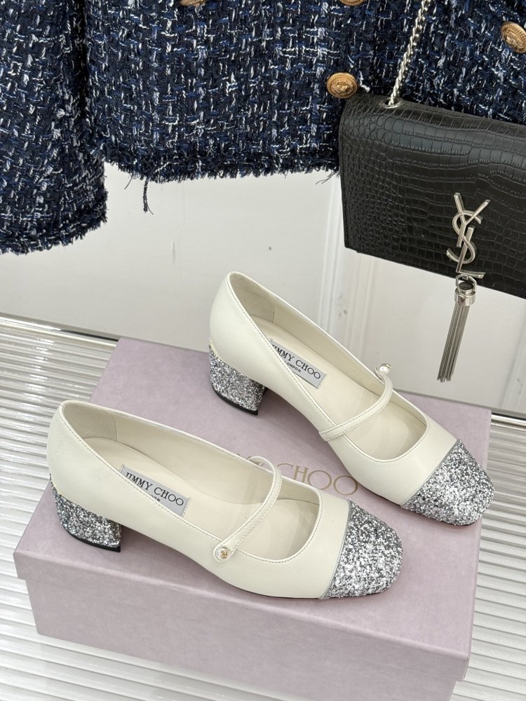 Туфлі Jimmy Choo з товстим каблуком і перламутровим покриттям фото 3