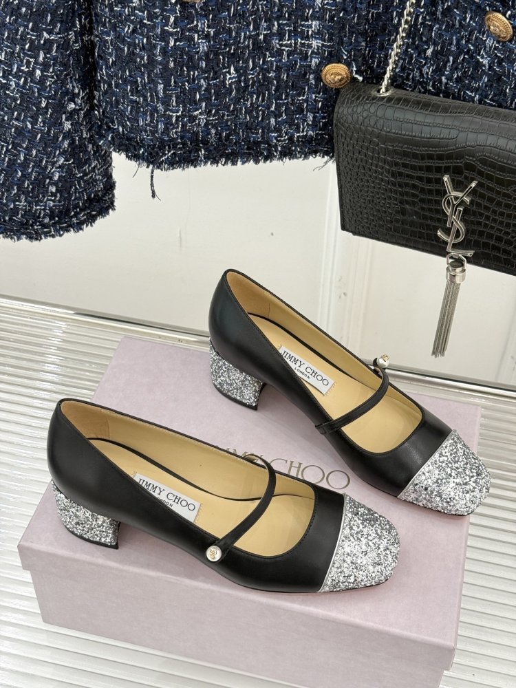 Туфлі Jimmy Choo з товстим каблуком і перламутровим покриттям фото 3