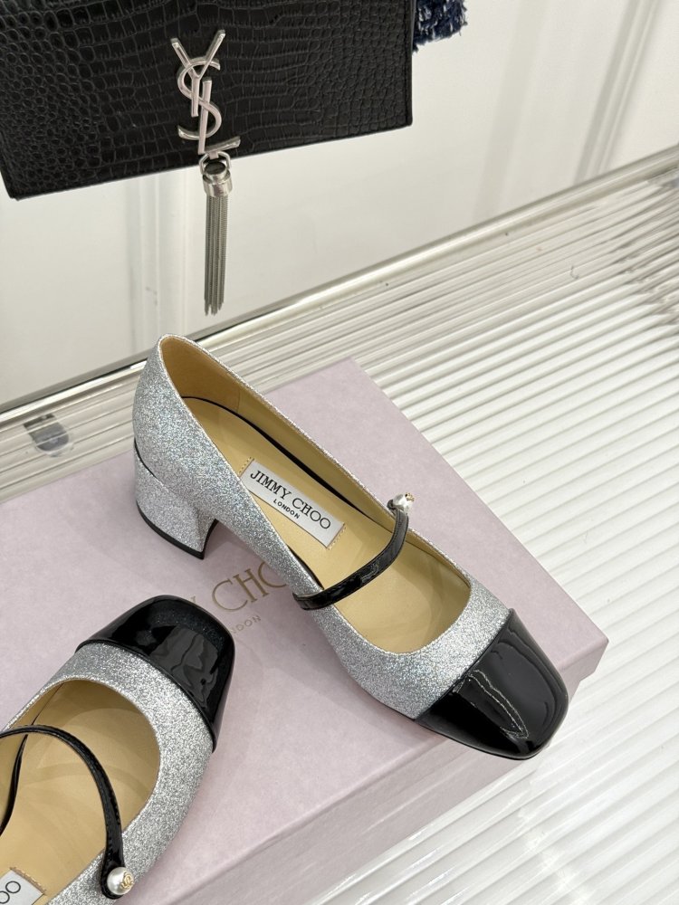 Туфлі Jimmy Choo з товстим каблуком і перламутровим покриттям фото 5