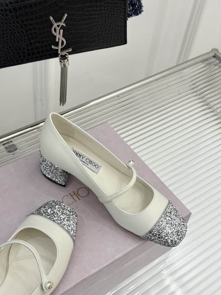 Туфлі Jimmy Choo з товстим каблуком і перламутровим покриттям фото 5