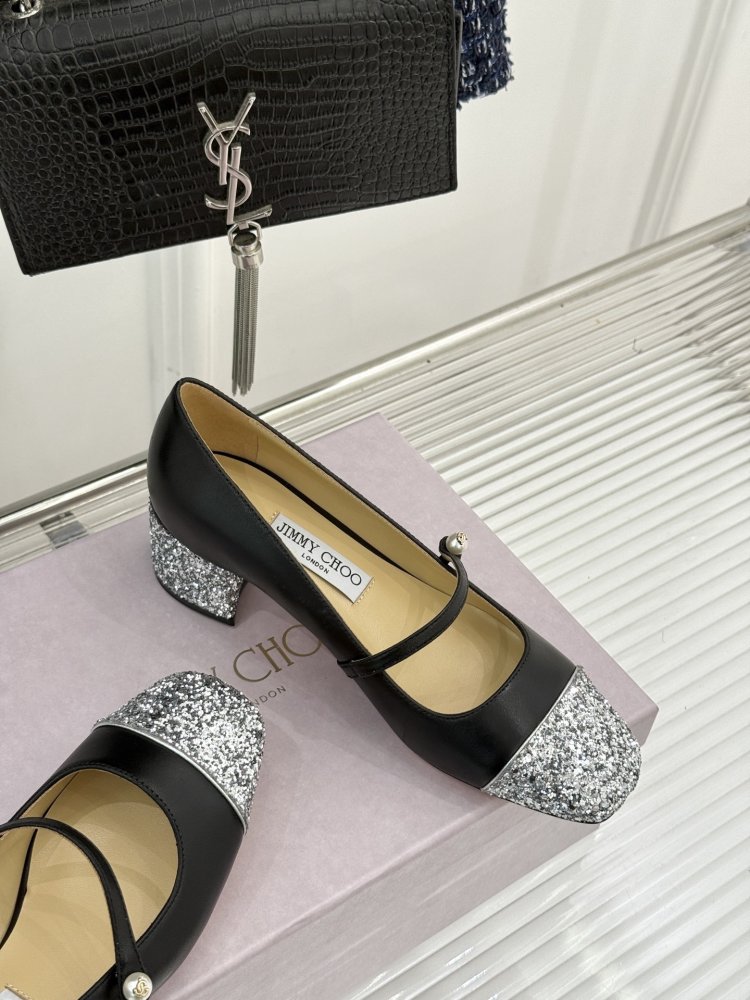 Туфлі Jimmy Choo з товстим каблуком і перламутровим покриттям фото 5