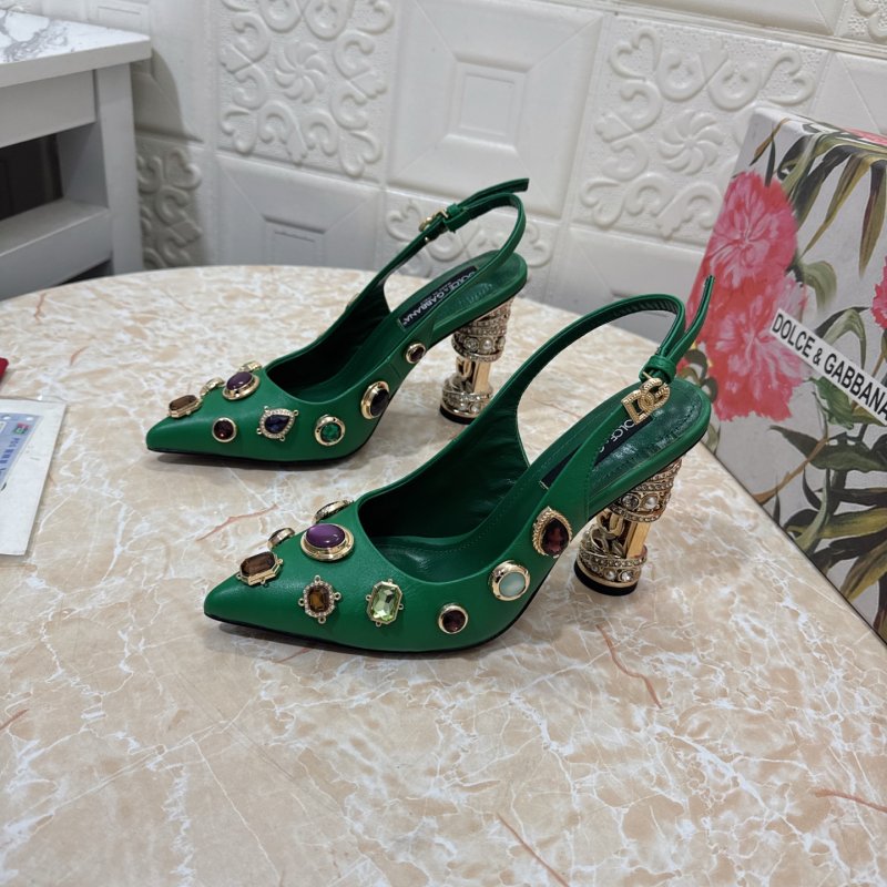 Shoes leather women's from strap on heel and decorated stone