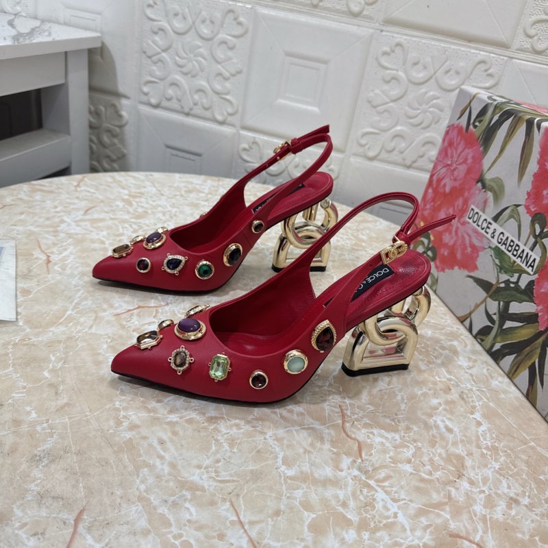 Shoes leather women's from strap on heel and decorated stone