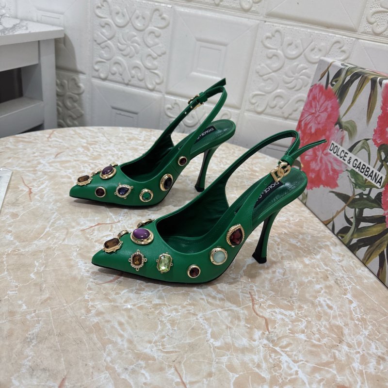 Shoes leather women's from strap on heel and decorated stone