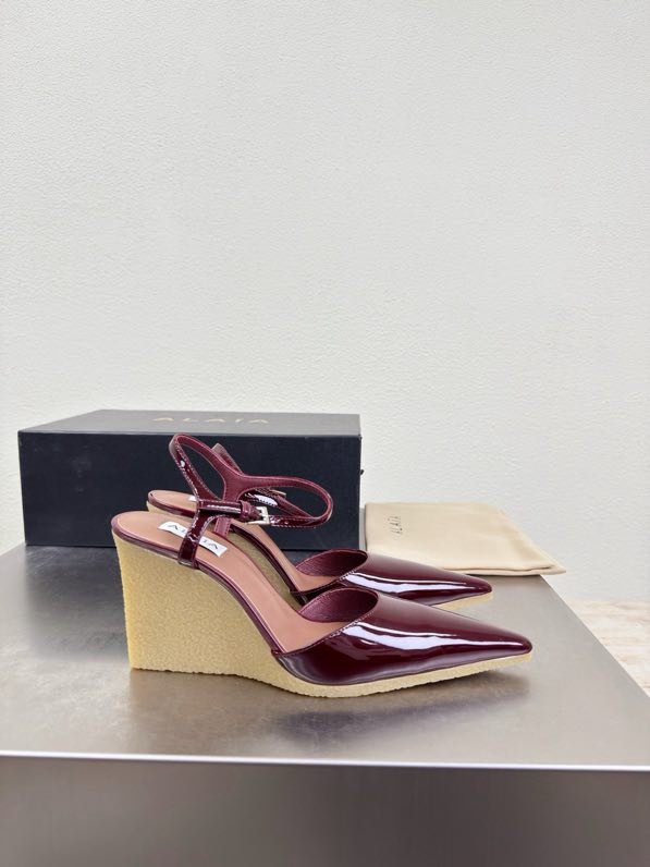 Shoes on Wedge from sharp the toe and strap on ankle