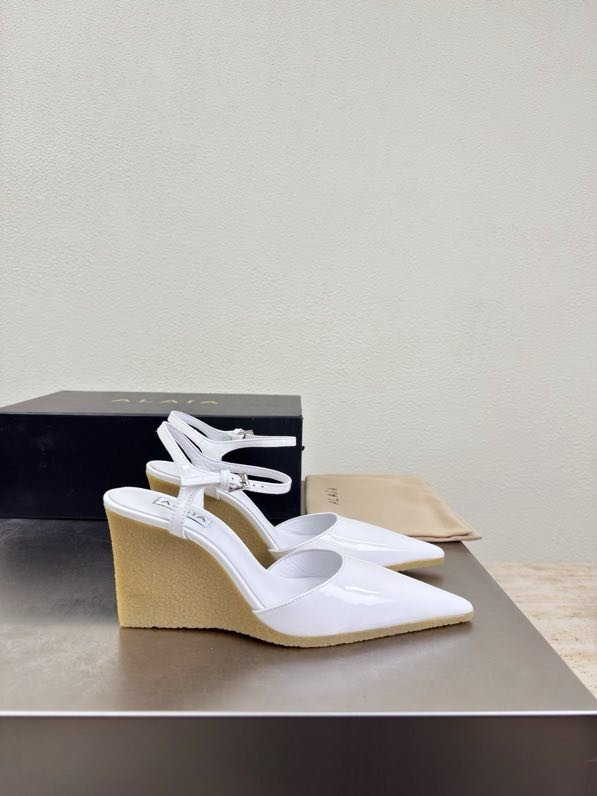 Shoes on Wedge from sharp the toe and strap on ankle