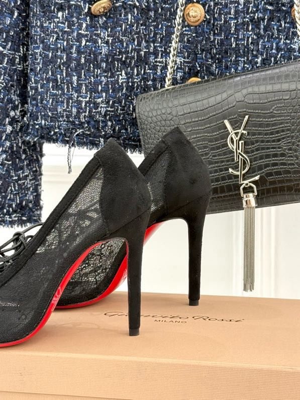 Туфли с кружевом на высоком каблуке фото 5