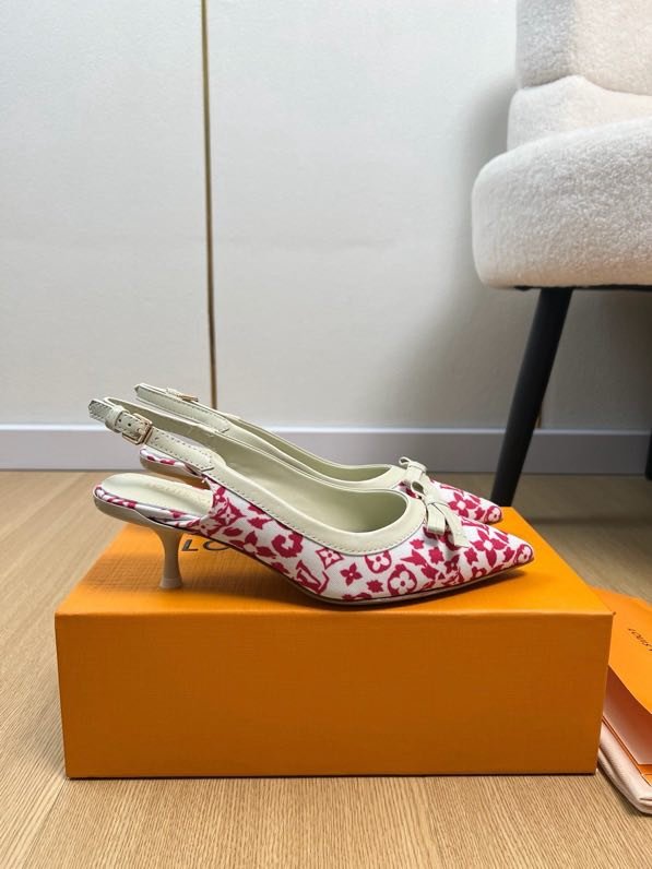 Shoes-слингбэк of мультиколор монограммной canvas from bow on kitten heel