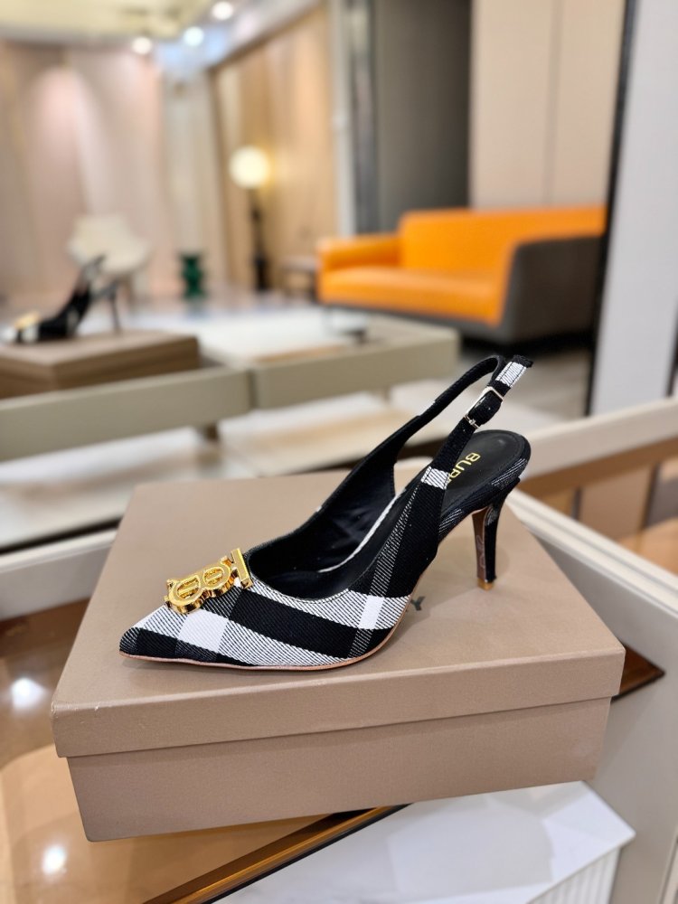 Shoes слингбэк on stud at plaid принте from gold logo фото 2