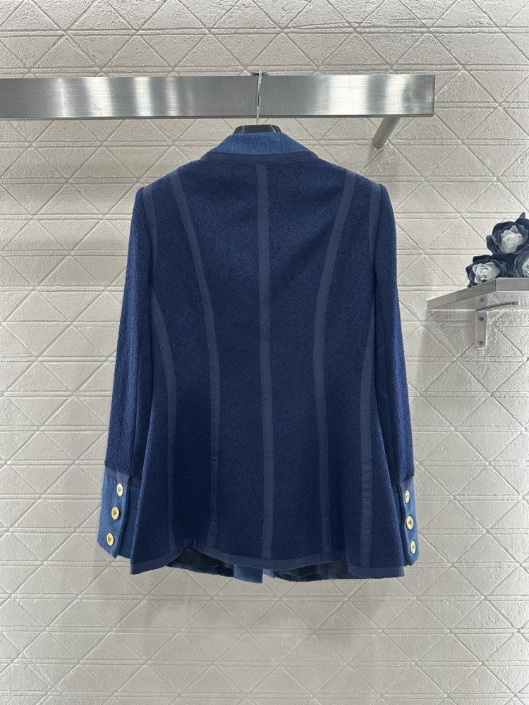 Винтажное шерстяное пальто из лоскутков джинсовой ткани фото 2