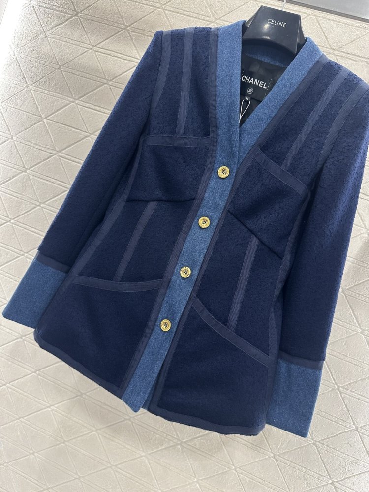 Винтажное шерстяное пальто из лоскутков джинсовой ткани фото 4