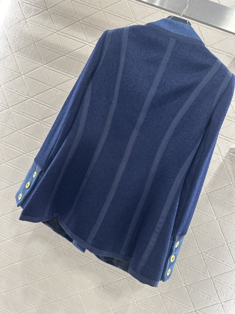 Винтажное шерстяное пальто из лоскутков джинсовой ткани фото 5