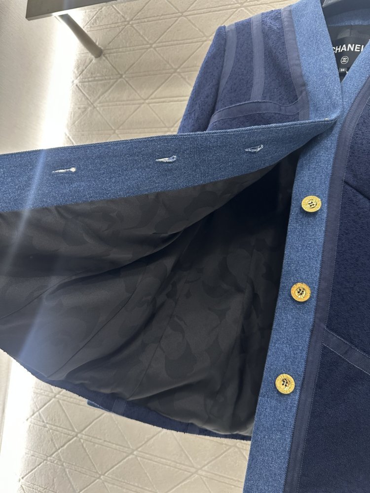 Винтажное шерстяное пальто из лоскутков джинсовой ткани фото 7