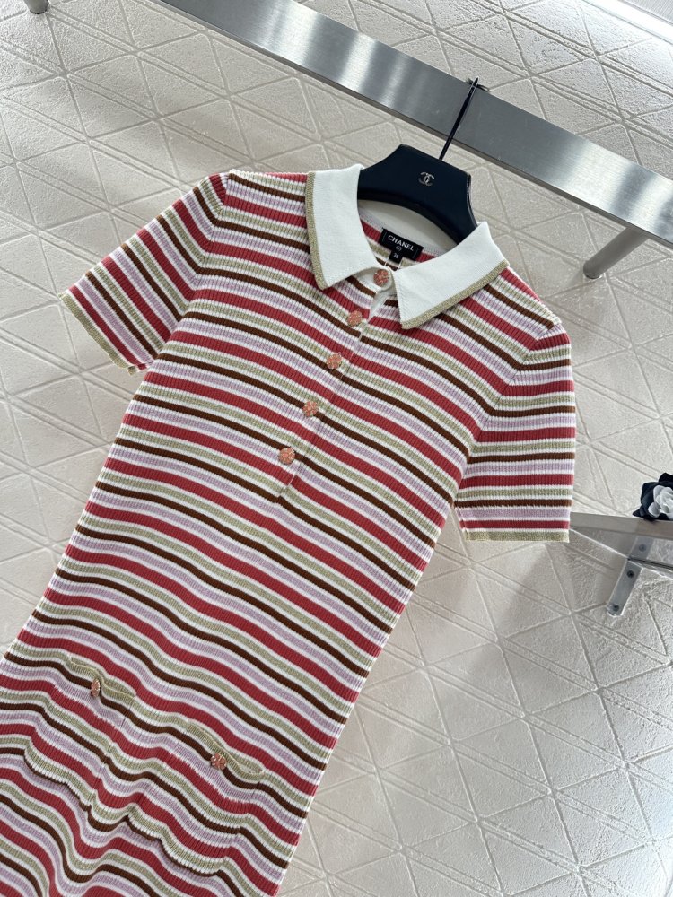 Вязаное платье в полоску с воротником фото 5