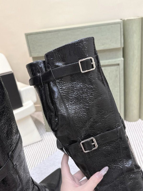 Высоки кожаные сапоги с острым носком фото 5