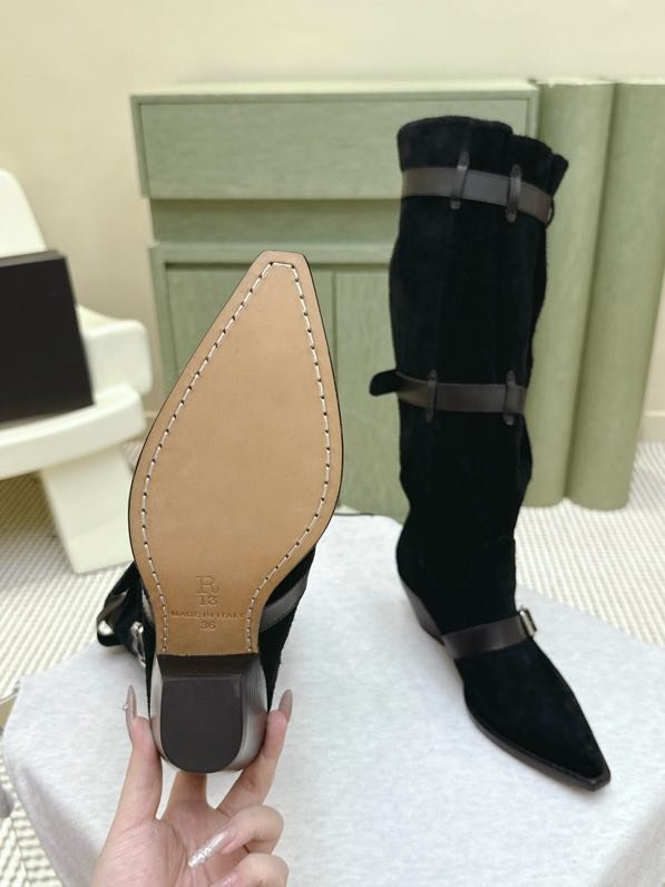 Высоки кожаные сапоги с острым носком фото 7