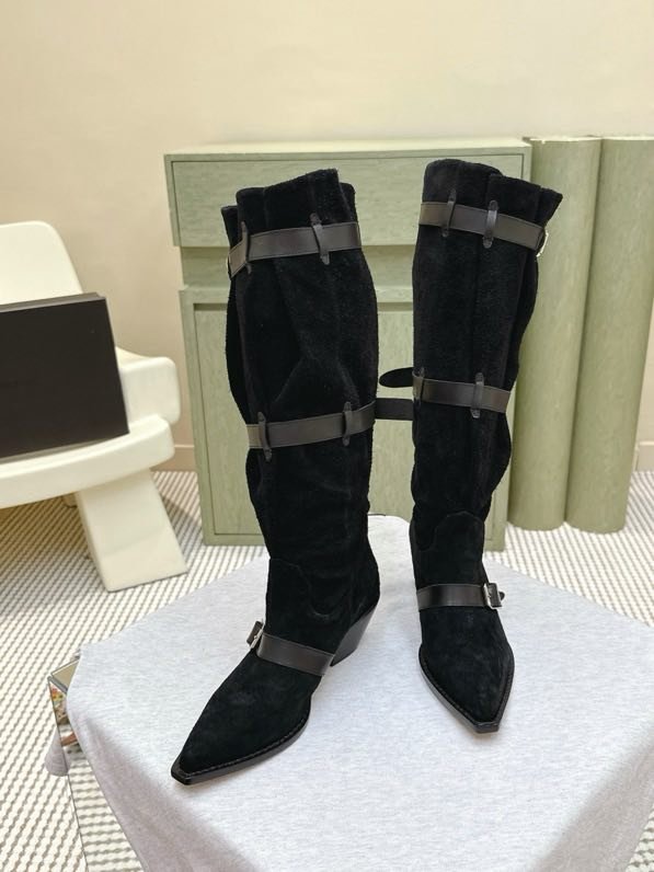 Высоки кожаные сапоги с острым носком фото 9