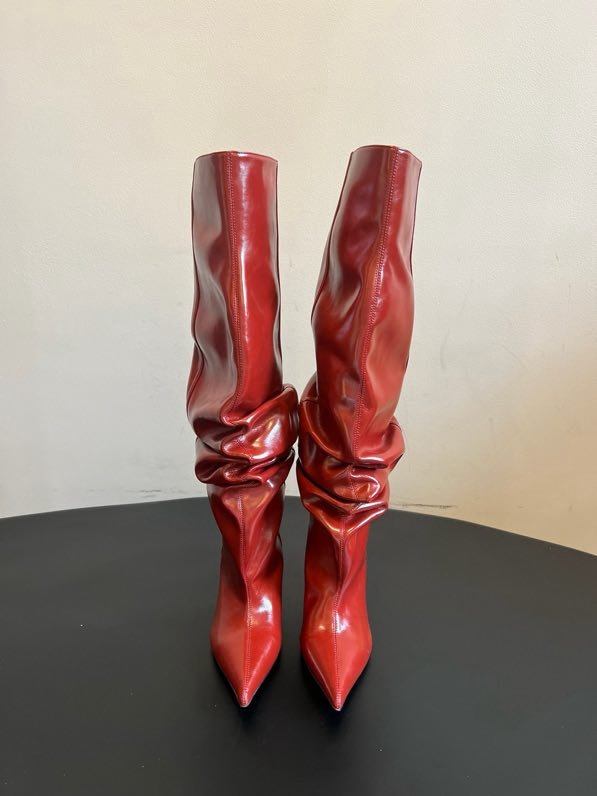 Високі чоботи з гострим носком і плиссировкой фото 2