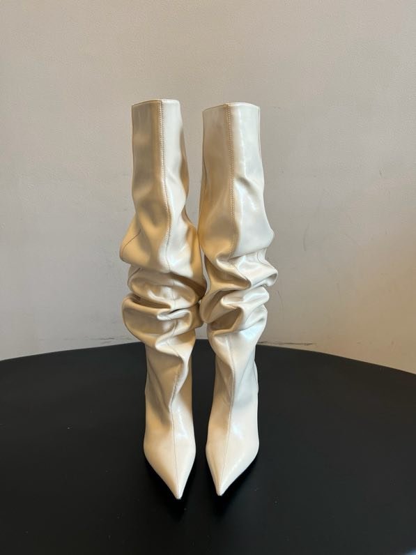 Високі чоботи з гострим носком і плиссировкой фото 2