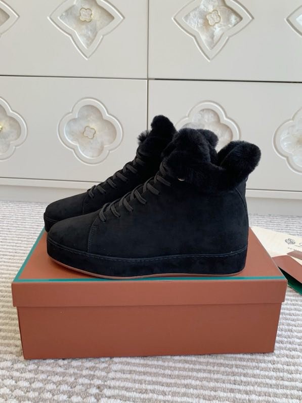 Suede sneakers on fur