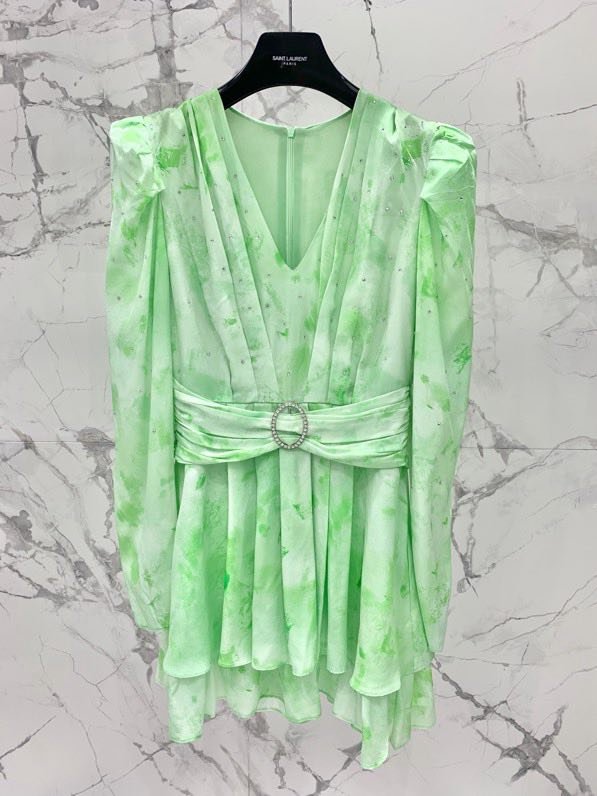 Green silk dress