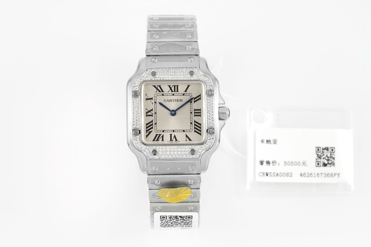 Женские часы 27 мм Cartier Santos с бриллиантами