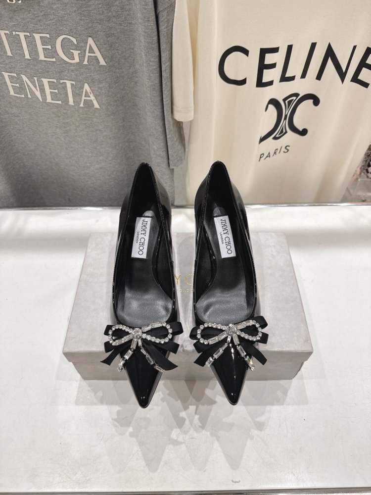 Женские туфли лодочки на шпильке с бантом остроносые