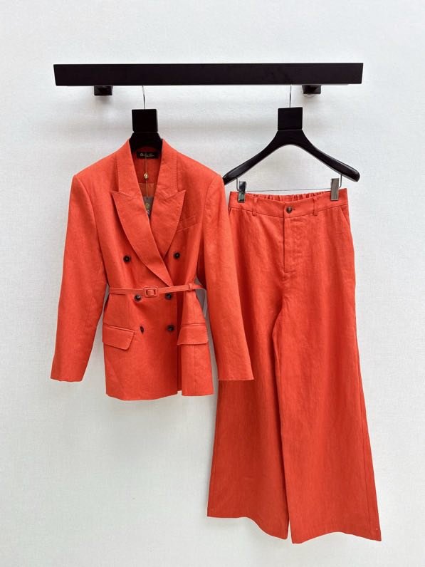 Женский льняной костюм (Двубортный пиджак и широкие брюки)