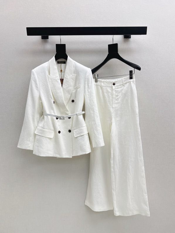 Женский льняной костюм (Двубортный пиджак и широкие брюки)