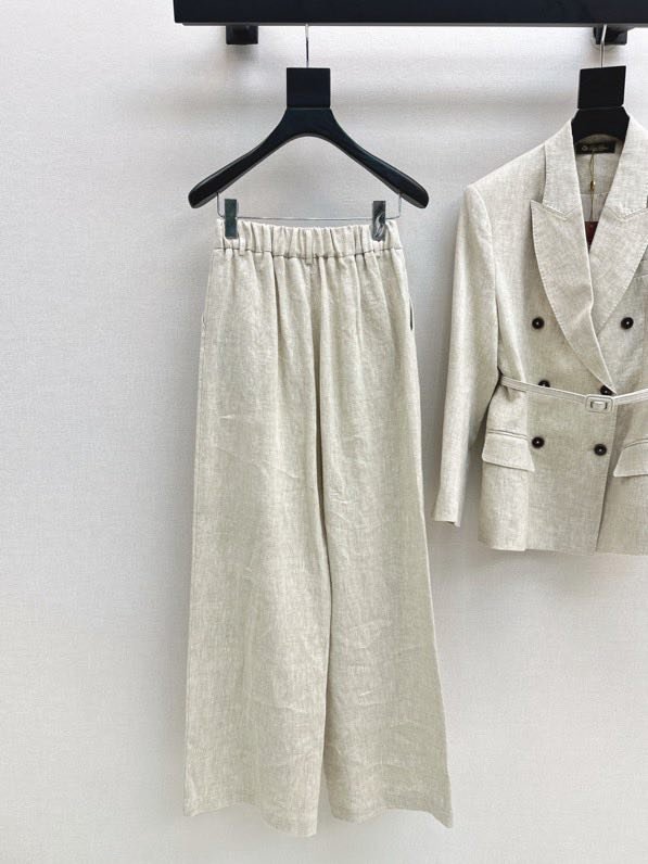 Женский льняной костюм (Двубортный пиджак и широкие брюки) фото 2