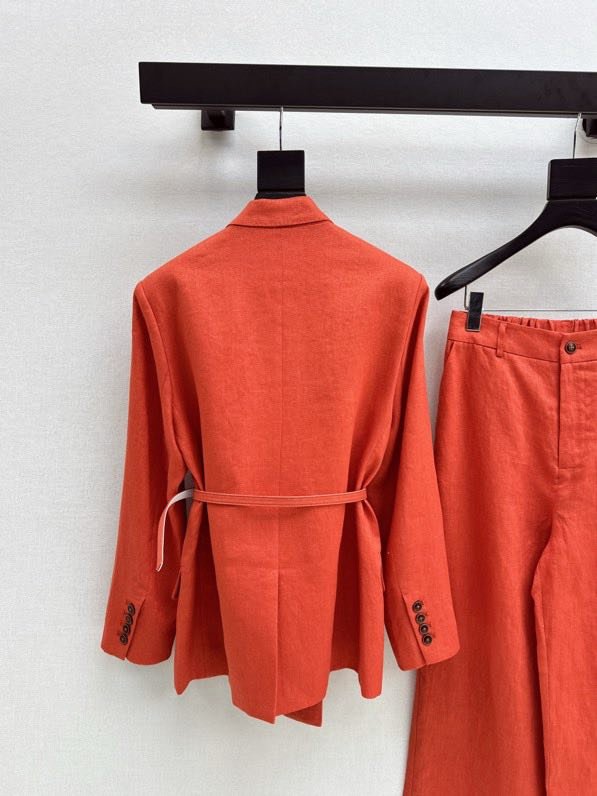 Женский льняной костюм (Двубортный пиджак и широкие брюки) фото 5