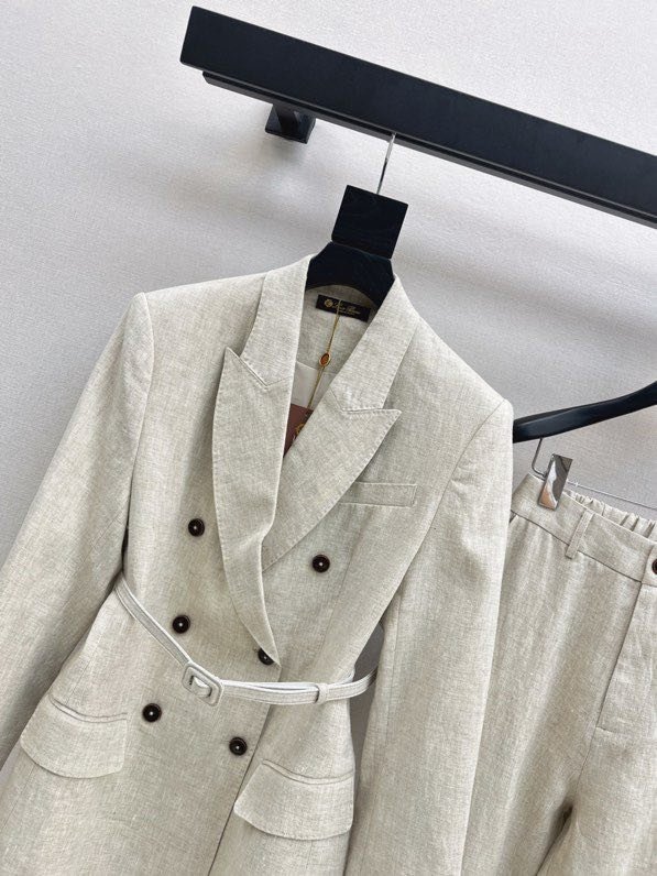 Женский льняной костюм (Двубортный пиджак и широкие брюки) фото 6