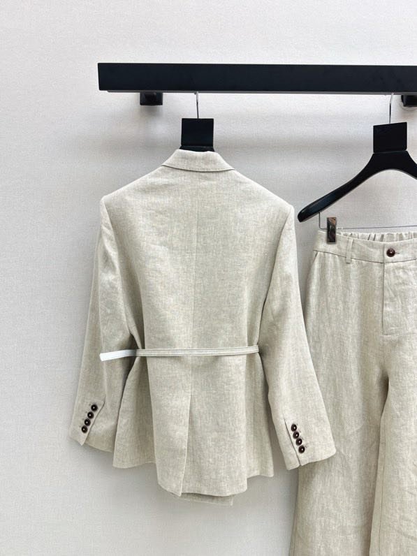Женский льняной костюм (Двубортный пиджак и широкие брюки) фото 7
