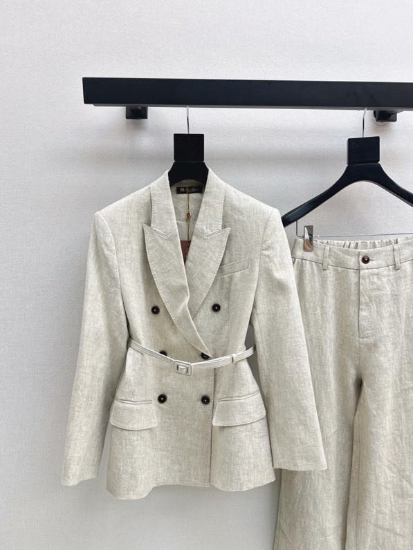 Женский льняной костюм (Двубортный пиджак и широкие брюки) фото 8