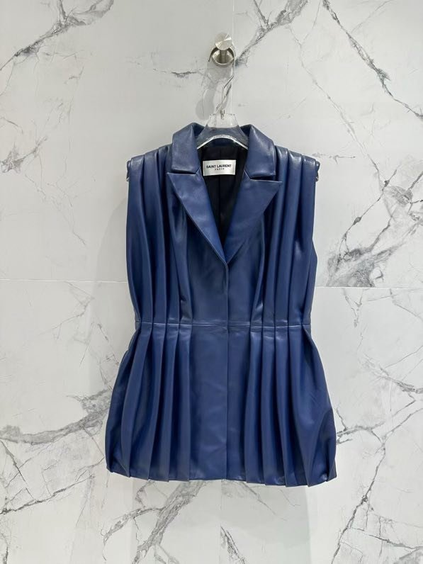 Vest leather blue women's